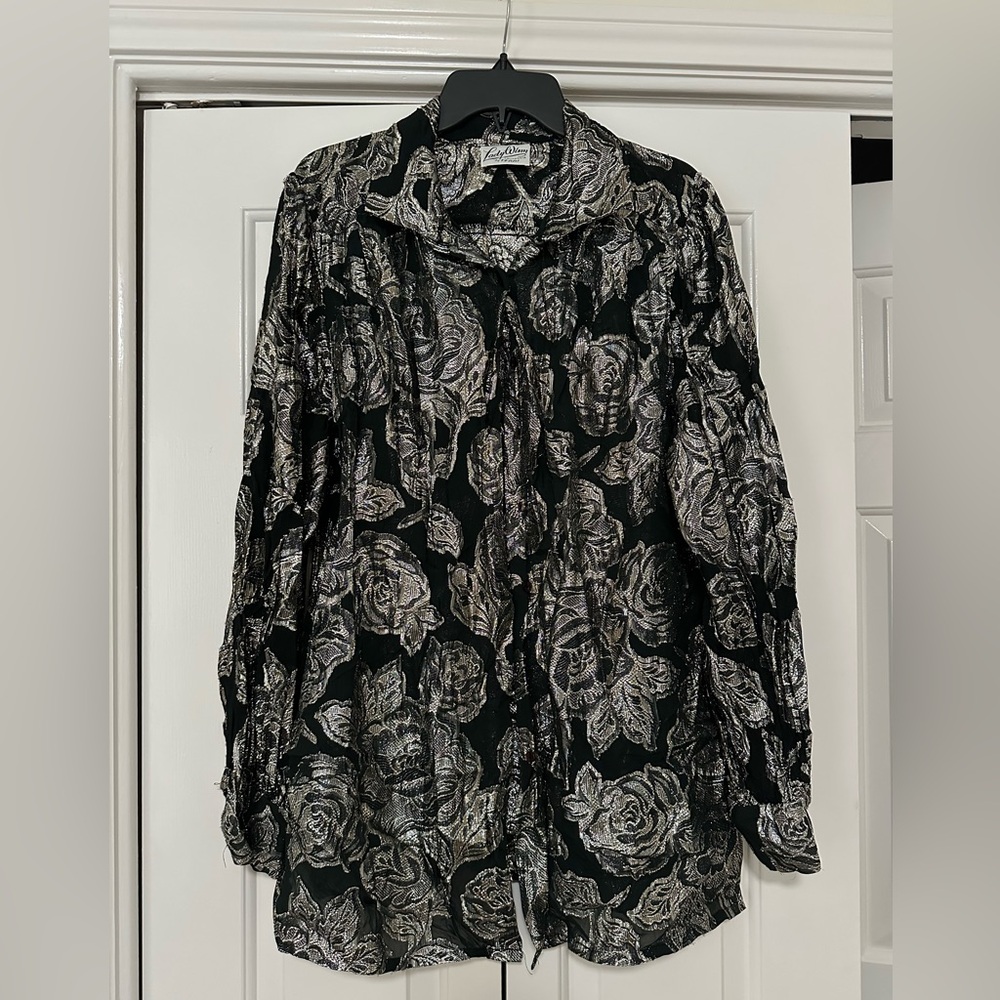 Black and Silver Floral Button Down Shirt